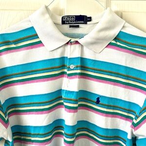 Men’s vintage Ralph Lauren polo shirt. Striking multicolor stripes.  SIZE XL.